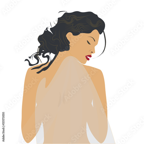 modern woman covered with a light transparent fabric isolated on a white background art creative vector element for design beauty salon massage advertisement sunblock solarium