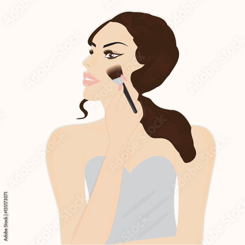 woman doing her makeup cosmetic brush isolated on white background abstract art creative vector illustration Element for design advertising cosmetic perfume shop store