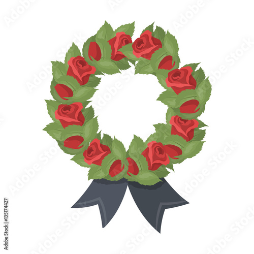 Funeral wreath icon in cartoon style isolated on white background. Funeral ceremony symbol stock vector illustration.