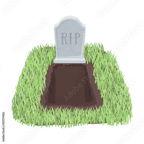 Grave icon in cartoon style isolated on white background. Funeral ceremony symbol stock vector illustration.