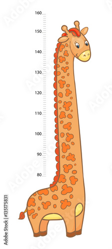 stadiometer Cheerful children giraffe meter wall from metre centimeter