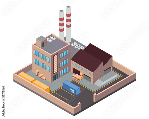 Modern Isometric Industrial Factory and Warehouse Building, Suitable for Diagrams, Infographics, Illustration, And Other Graphic Related Assets