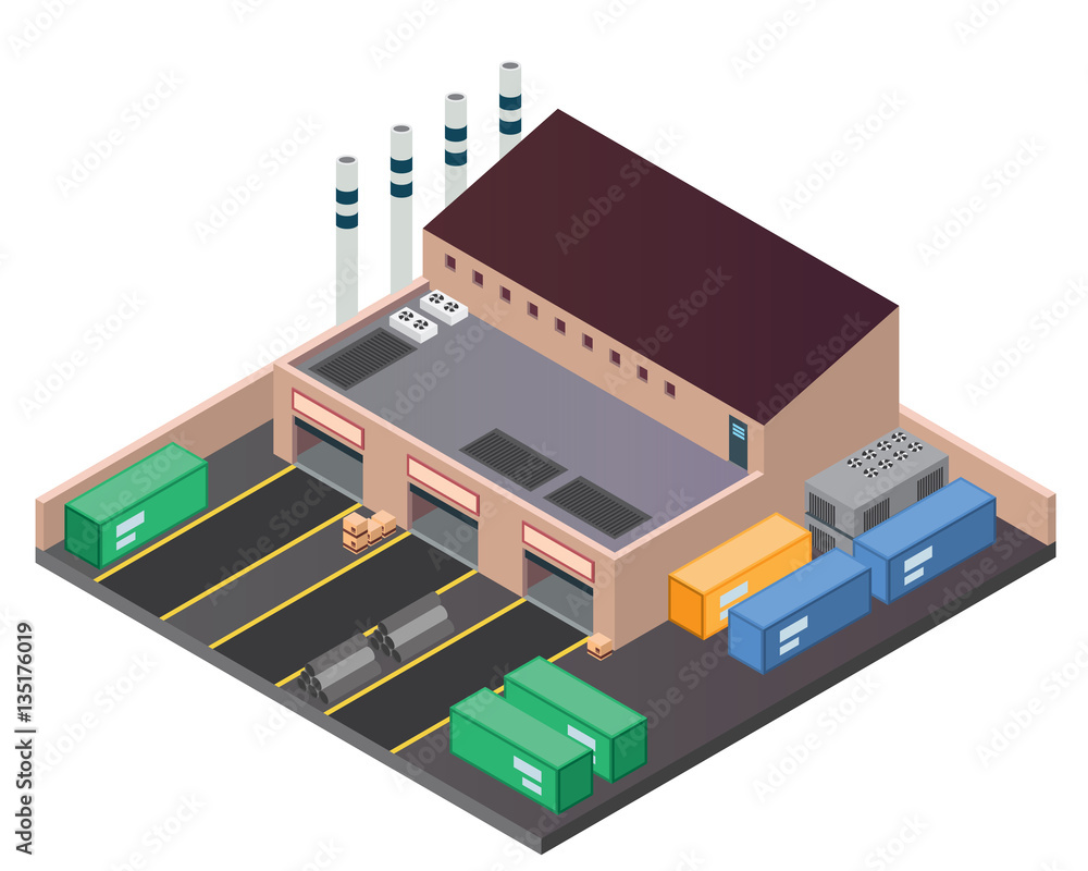 Modern Isometric Industrial Factory and Warehouse Building, Suitable for Diagrams, Infographics, Illustration, And Other Graphic Related Assets