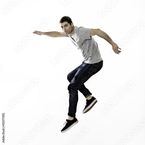 Speedy man jumping relaxed