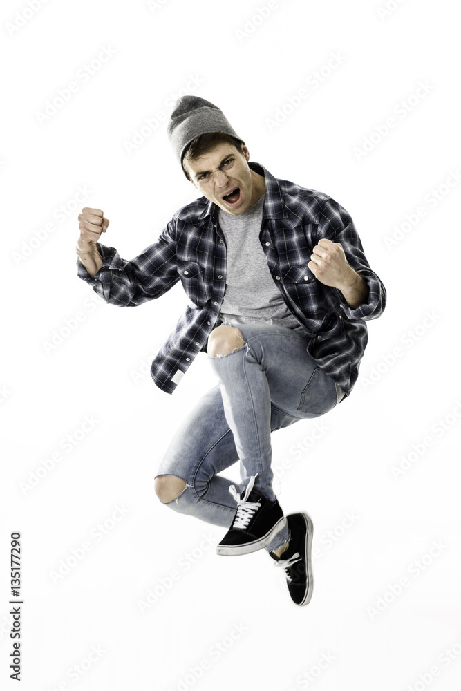 Euphoric man jumping for joy
