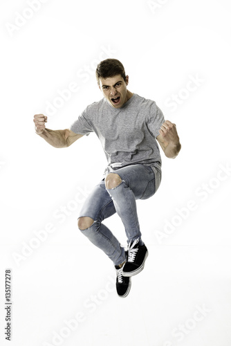 Euphoric man jumping for joy