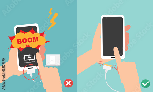 Wrong and right ways.Do not play smart phone in charging battery