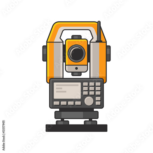 Geodetic Optical Measuring Laser Level Devices. Tachymeter, Theodolite Icon. Vector