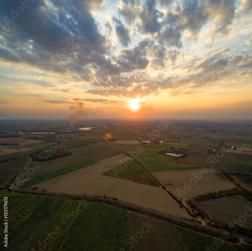 sunset cloud and sky Aerial view with skyline nature background
