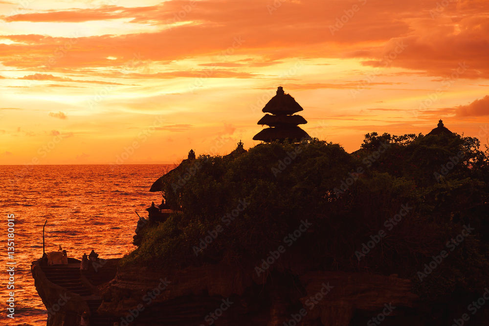 Sunset at Tanah Lot temple. Bali island, Indonesia.
