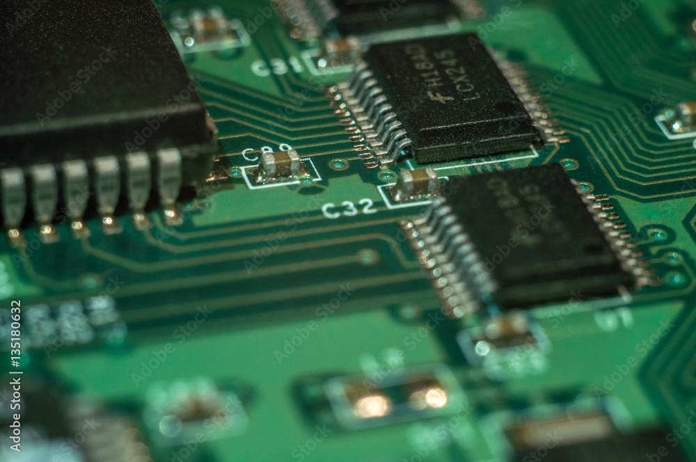 circuit board with computer chip circuit board with computer chip