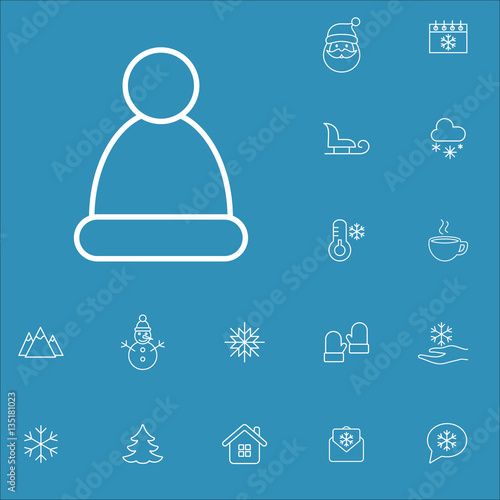 snow hat cap vector line icons set