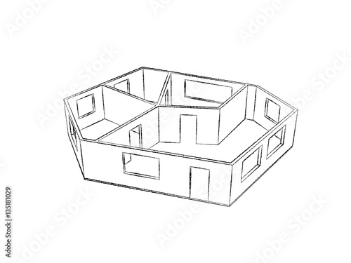 Empty room plan.Isolated on white background.Sketch illustration