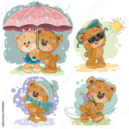 Clip art illustrations of teddy bear and different seasons