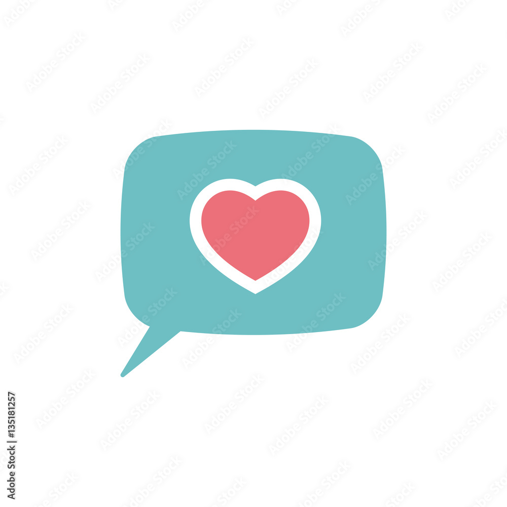 love heart, speech bubble, dialog box icon on white background