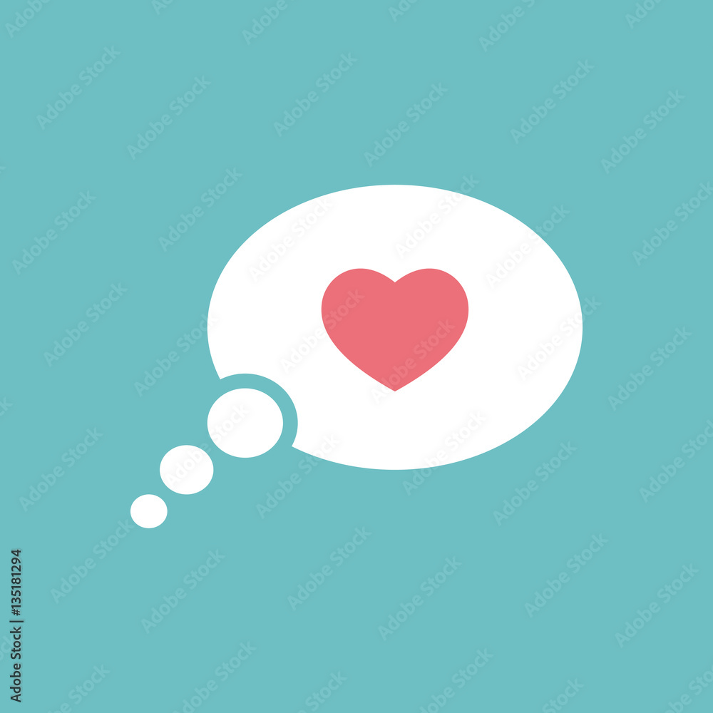 love heart, speech bubble, dialog box icon on blue background