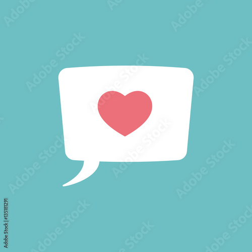 love heart, speech bubble, dialog box icon on blue background