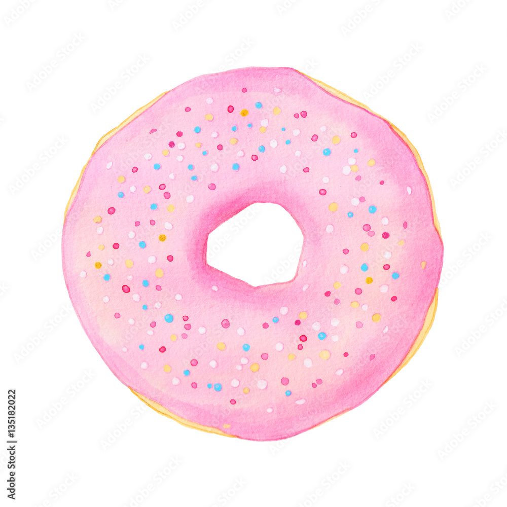Doughnut or donut watercolor illustration