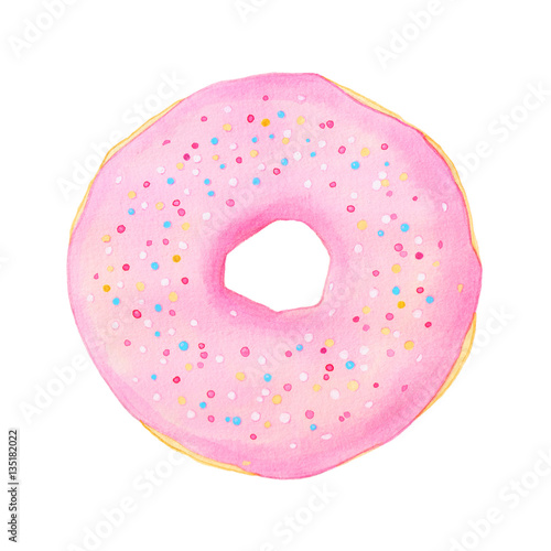 Obraz na płótnie Doughnut or donut watercolor illustration w salonie