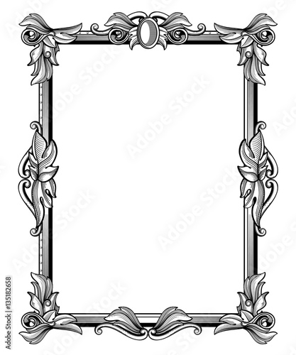 Retro, antique baroque border frame with scroll ornaments vector illustration