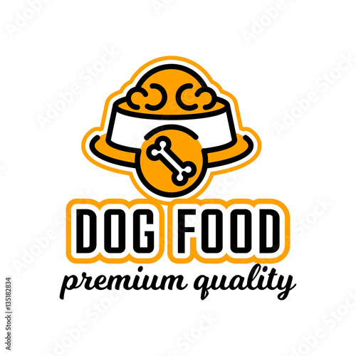 Logo on the theme of food for dogs. Bowl full of pet food. bones sign. Vector illustration. linear style