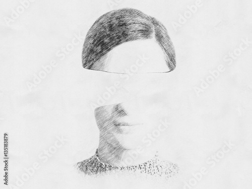 Black and White Abstract Woman Portrait Of Identity Theft Concept
