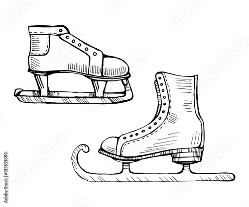  Old ice skates vector line illustration