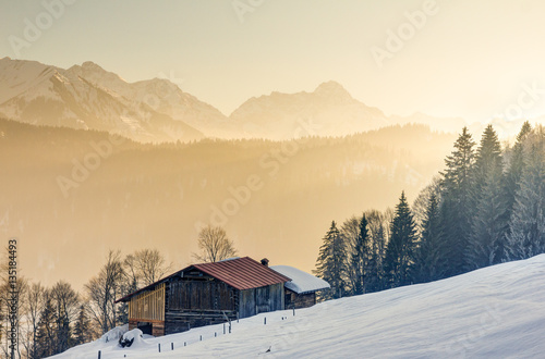 Splendid view from wooden cabin to the mountains of Allg?u © Drepicter