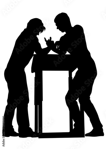 Athletes to compete in arm wrestling on the white background