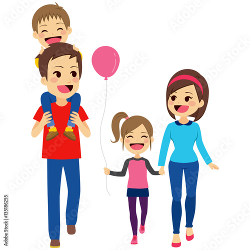 Cute happy four member fami...