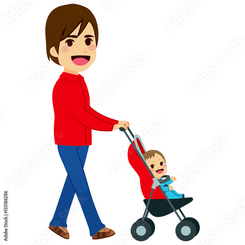 Handsome single father push...