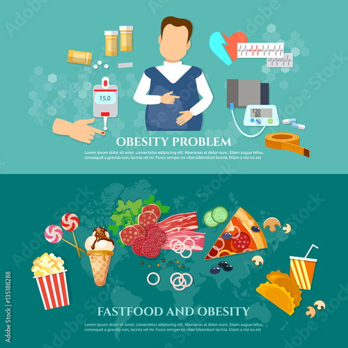 Obesity fat man diabetes and harmful food