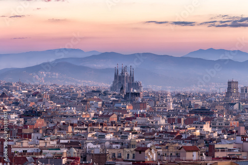 Canvas Print Sagrada Familia and panorama view of barcelona city,Spain