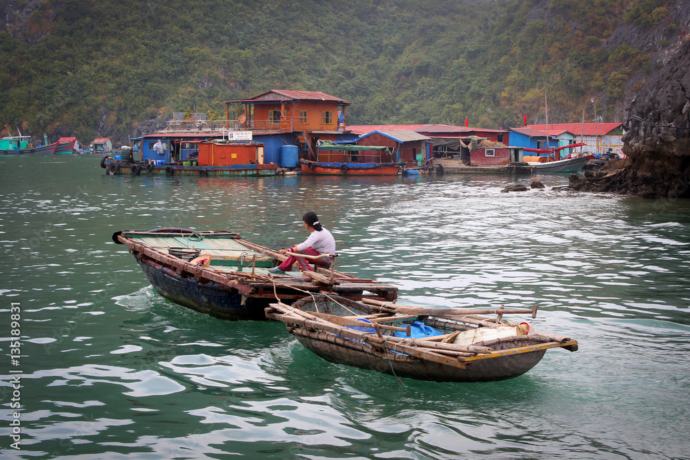 Fishing village at Ha Long Bay, Vietnam