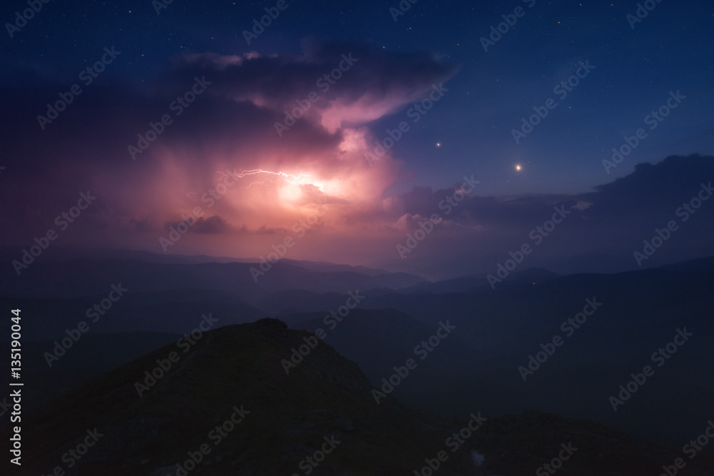 Ukraine. Carpathians. Mount Pop Ivan. Storm front over the Montenegrin ridge