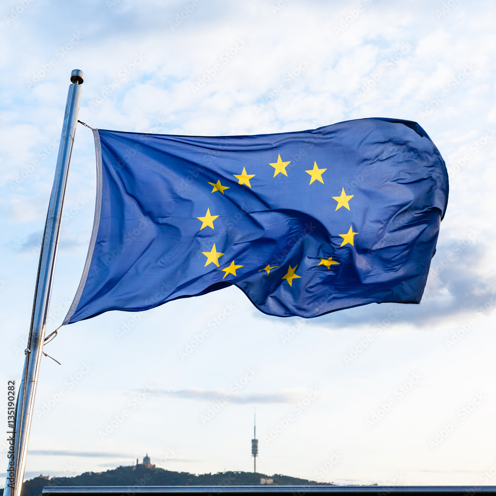 european union flag fluttering on wind european union flag fluttering on wind
