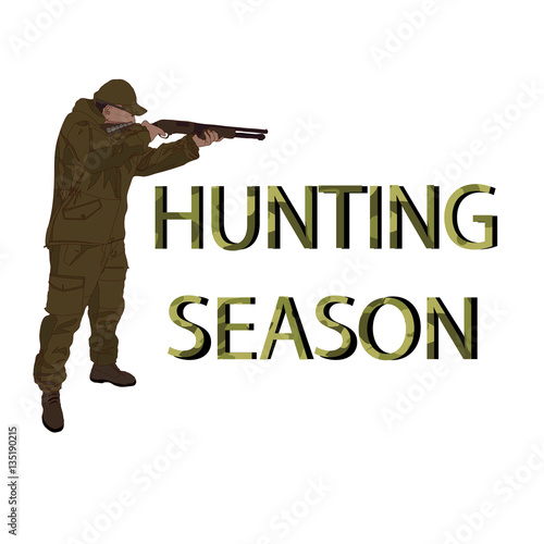 Hunting season card with  a Hunter on an isolated background