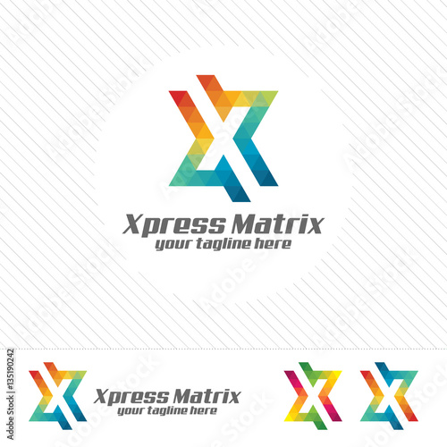 Colorful letter X logo design vector for technology. Digital logo pixel concept with shades gradient color.