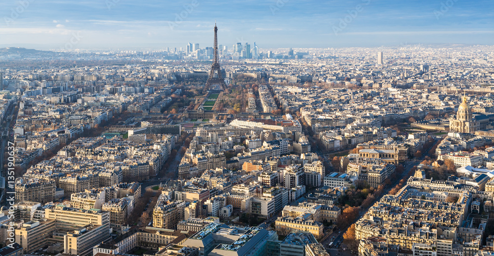 Eiffel Tower and Paris city in winter