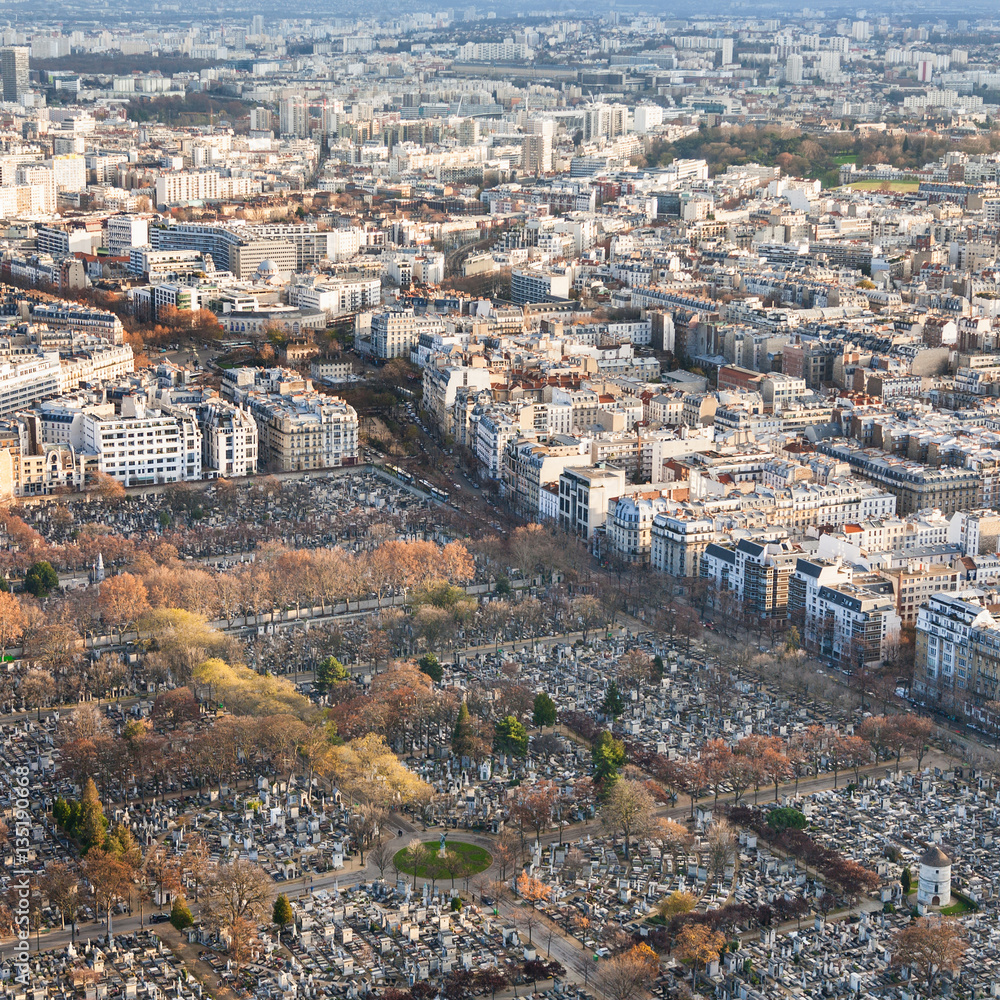 Paris cityscape with montparnasse cemetery
