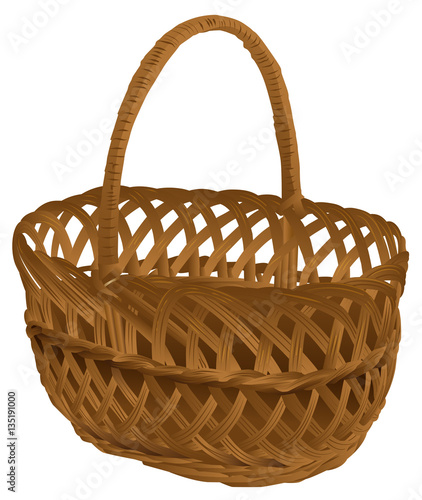 Empty wicker basket with handle