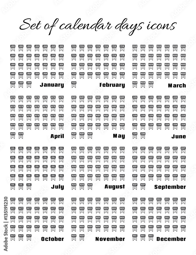 Set of Calendar days icons for every day month. Flat style. Vector ...