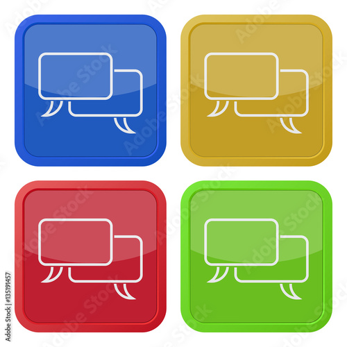 four square color icons, two speech bubbles