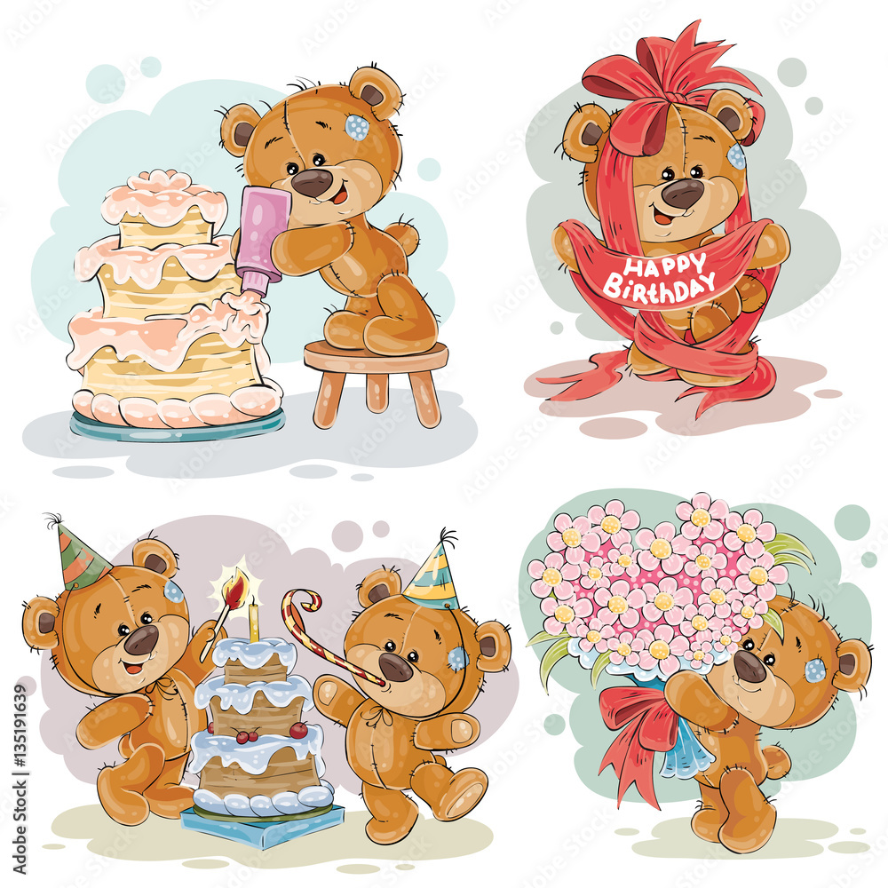 Clip art illustrations of teddy bear wishes you a happy birthday Stock