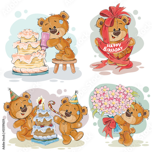 Clip art illustrations of teddy bear wishes you a happy birthday