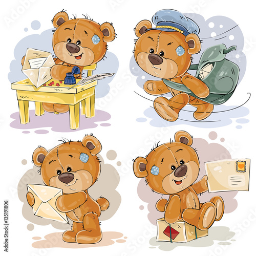 Set clip art illustrations of teddy bear gets and sends letters