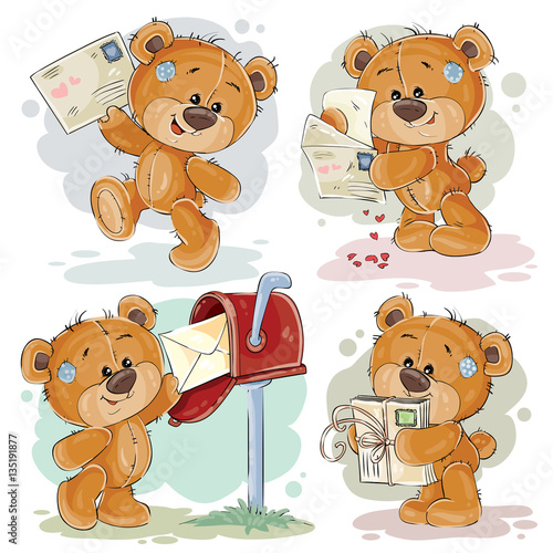 Set clip art illustrations of teddy bear gets and sends letters
