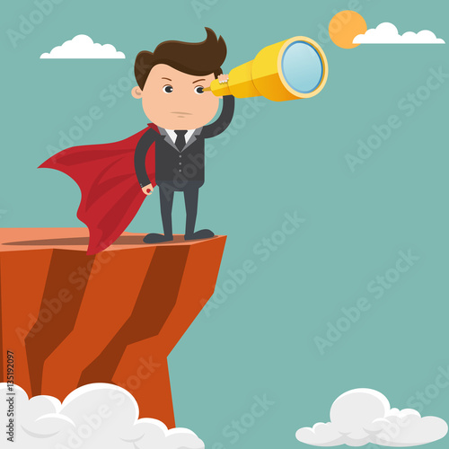 Business man looking standing on the cliffs - Vector illustration.