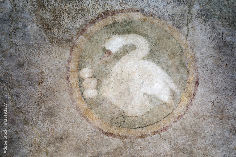 swan fresco with three egs on the wall medieval, Europe, Prague swan fresco with three egs on the wall medieval, Europe, Prague