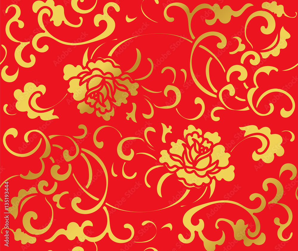 Seamless Golden Chinese Background Garden Spiral Vine Flower Seamless Golden Chinese Background Garden Spiral Vine Flower